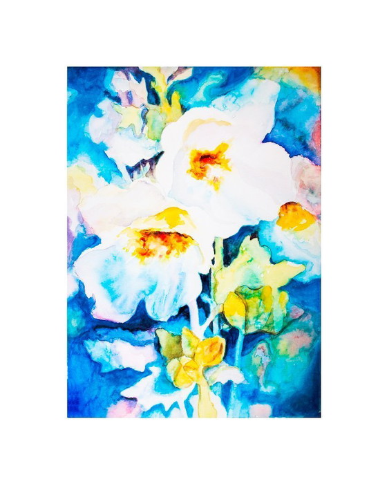 Image 1 of Original watercolor with flowers. Flower painting. Watercolor flowers. New.