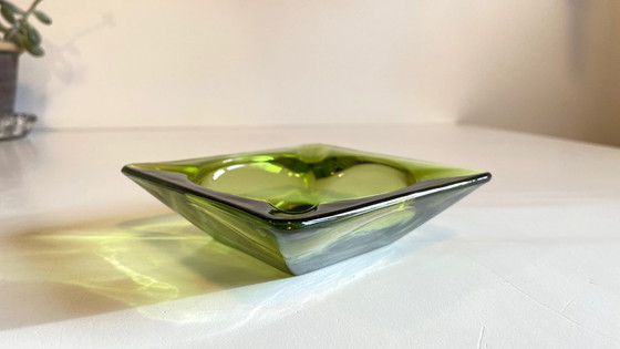 Image 1 of Geometric Glass Ashtray Vintage Green