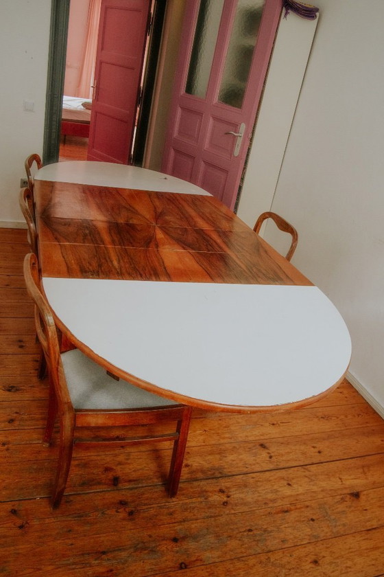 Vintage Extendable Dining Table + 4 Chairs – Wood – Folding Table (photo 8 of 9)