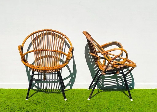 Paar van rotan Noordwolde lounge fauteuils ~ Vintage 60s