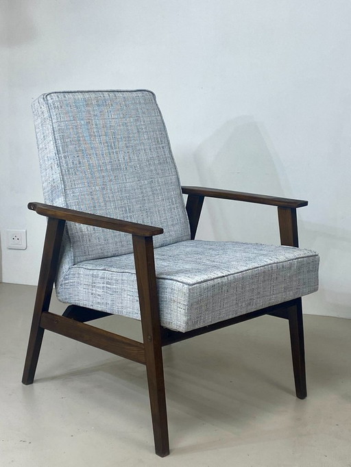 Coppia di poltrone Henryk Lis 300-190, anni '70, tessuto grigio-blu mélange. Rif: Patty