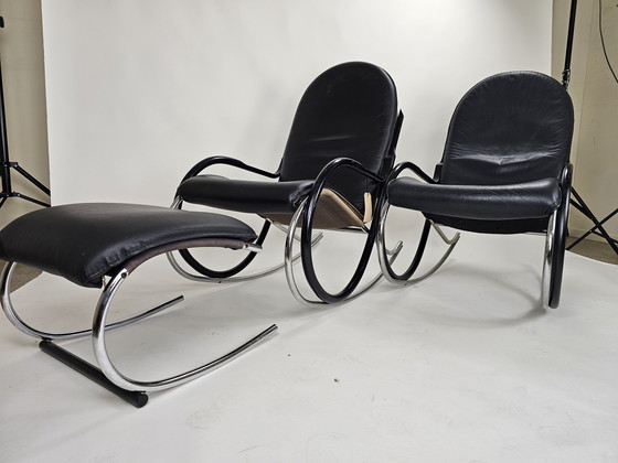 Image 1 of Two rocking chairs with 1 footstool design Paul Tuttle for Strässle model Nonna