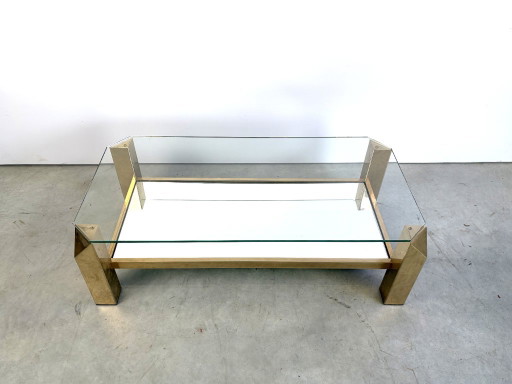 Table basse vintage plaquée or 23 carats par Belgochrom, années 1970
