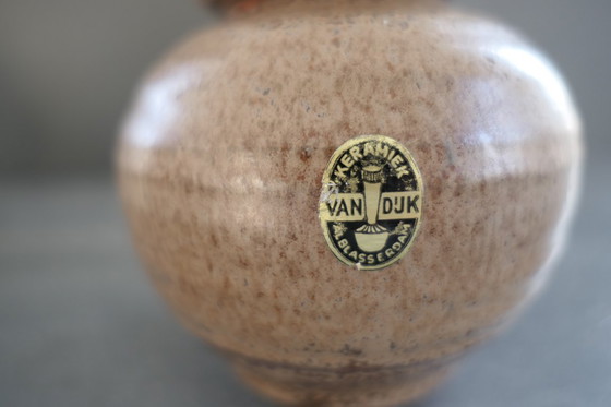 Image 1 of Vintage set of round vases in cream and brown tones