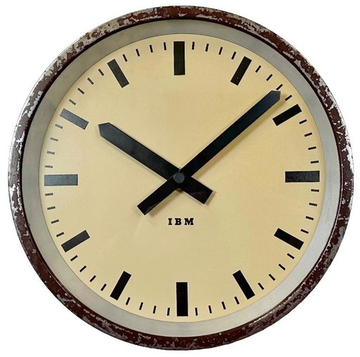 Brown Industrial Factory Wall Clock from IBM, 1950s