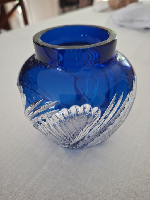 Flower frog / Antique rose bowl in Val Saint Lambert crystal – Cobalt blue