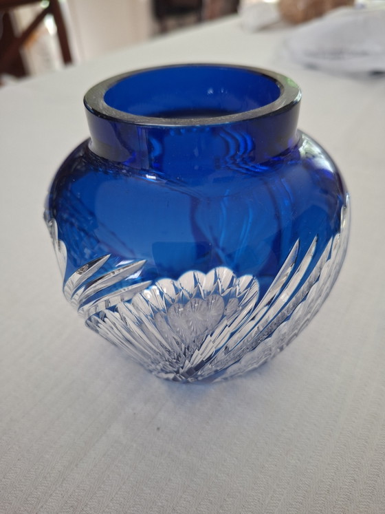 Image 1 of Flower frog / Antique rose bowl in Val Saint Lambert crystal – Cobalt blue