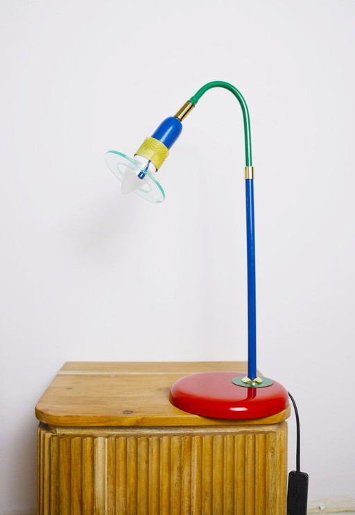 Vintage 80s Memphis Style Desk Lamp, Multicolor Pop Art Table Lamp, Retro Italian Metal Plastic Light, Modernist Design Decor
