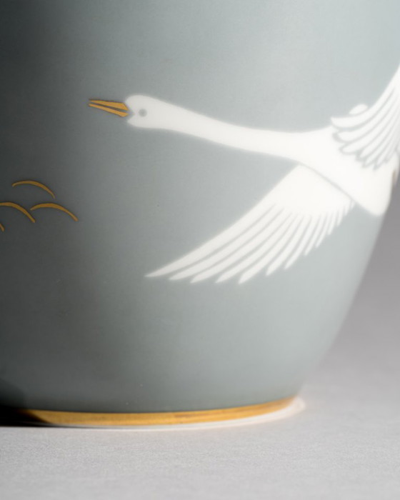 Image 1 of Rosenthal Germania "Cigni volanti" Vaso in porcellana lucida con dettagli in oro Selb 1951