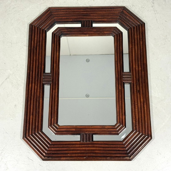 Image 1 of Gran espejo de ratán oscuro, años 70