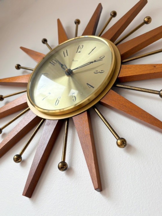 Image 1 of Beautiful Paico starburst or sunburst vintage wall clock 60s