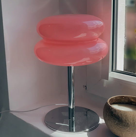 Image 1 of Retro Pink Bauhaus Lollipop Ripple Led glass table lamp