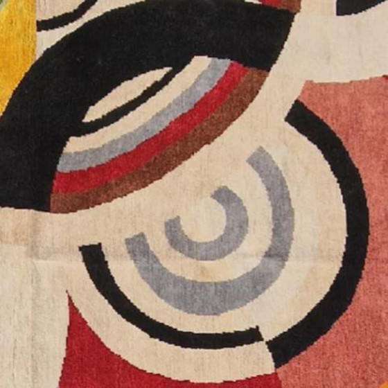 Robert Delaunay Inspired Round Rug – Hand-Knotted Silk Wool, 215cm Square Art Carpet – Tapis (photo 4 of 9)