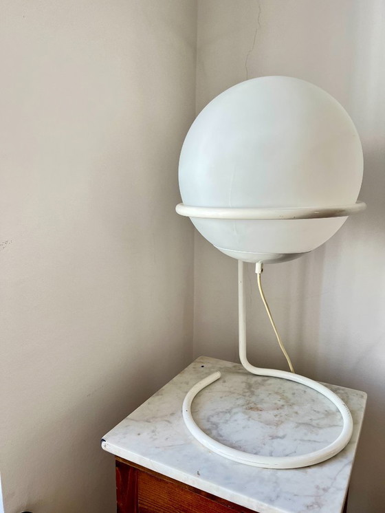 Image 1 of Postmodern Table Lamp by Glashütte Limburg – White Glass Globe, Minimalist Design, 1970s Germany
