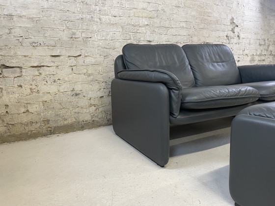 Image 1 of De Sede DS 61 Bank met poef grijs leer vintage