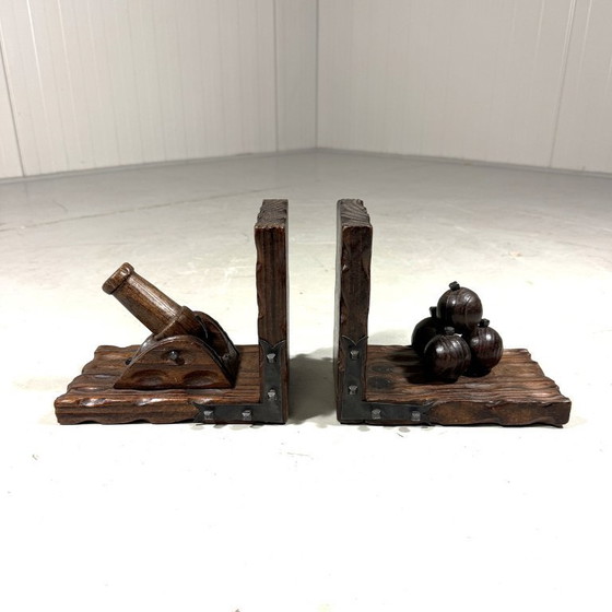 Image 1 of Spanish brutalist bookends cannon & cannonballs 1960s