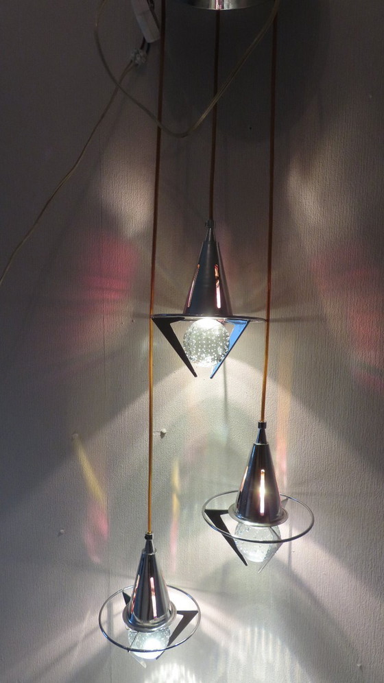 Image 1 of Lampada a sospensione vintage a cascata con 3 sfere di vetro