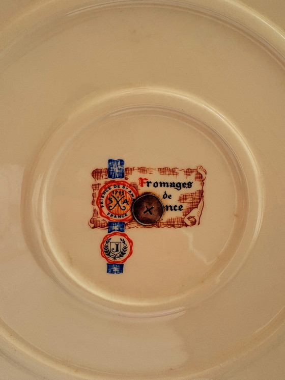 Image 1 of Vintage Franse kaasserveerset (5 kleurrijke borden)