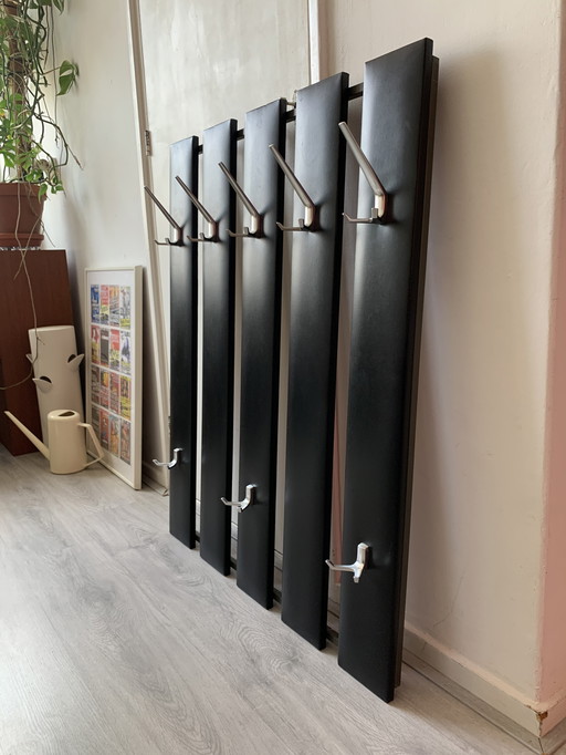 Vintage 70s wall coat rack with skai