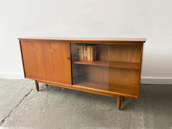 Image 1 of Libreria in teak di metà secolo di Avalon, anni '60, con ante scorrevoli