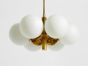 Beautiful 1960s Kaiser Leuchten brass ceiling lamp with 6 opal glass shades
