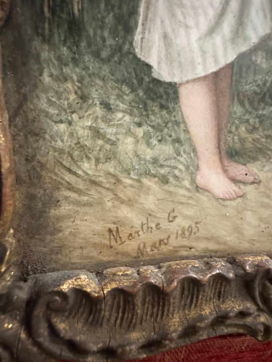 Image 1 of Dipinto di scena pastorale su porcellana, XIX secolo