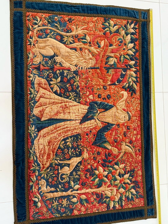 Image 1 of La dame a la licorne embroidery signed by roga and sewn with gold-plated thread