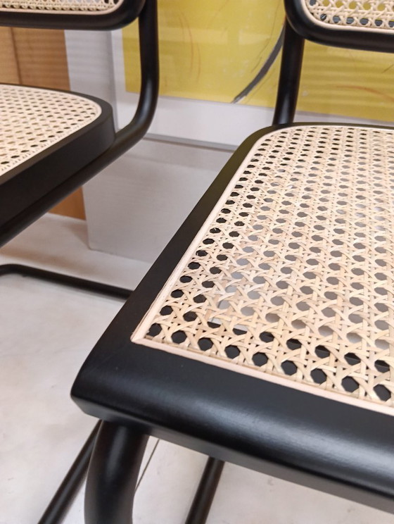 Image 1 of ALIVARMVSEVM 104. SET of 2 CESCA B32 Chairs (NEW) in Black Frame Limited Edition 