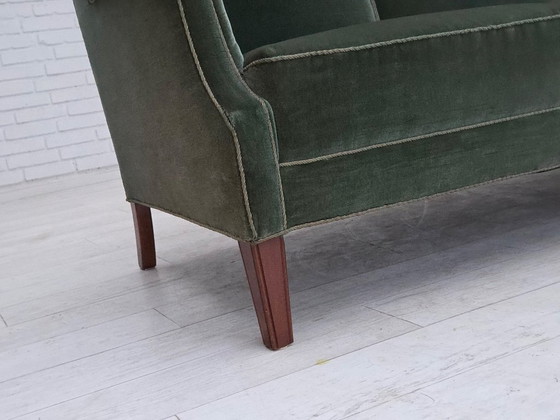 Image 1 of 1960s, Danish 3-seater sofa, original turquoise-green furniture velour.