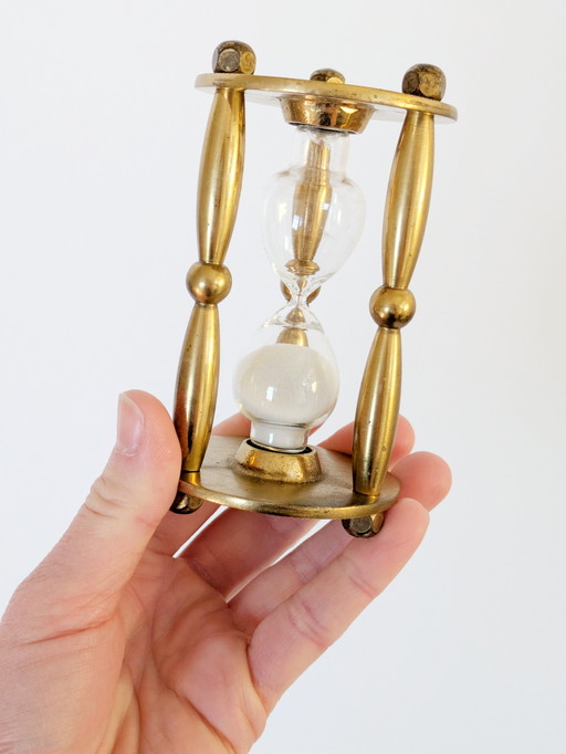 Vintage messing zandloper met wit zand | functionele 3,5 minuten timer