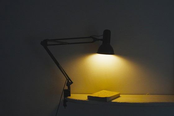 Image 1 of  Fase Architect Desk Lamp 1980s Spanish Adjustable Swing Arm Green Lamp Vintage Clamp Task Light Mid Century Industrial Lighting