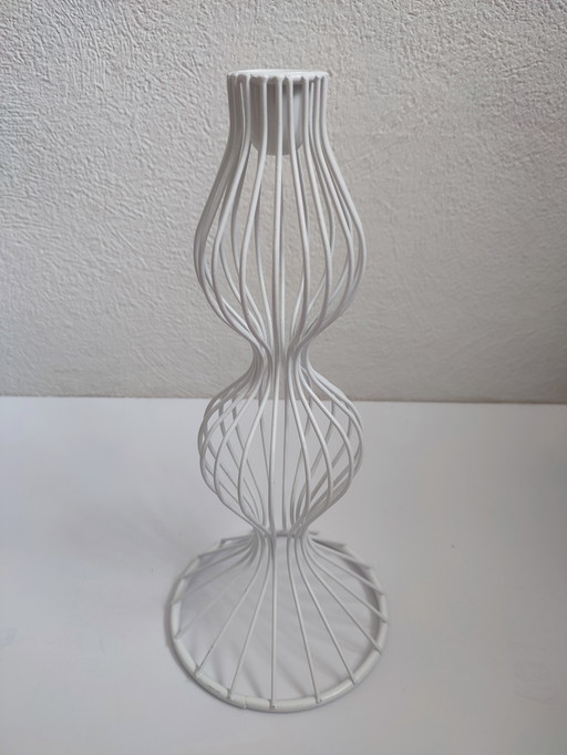 Set of three candlesticks candle holder white wire