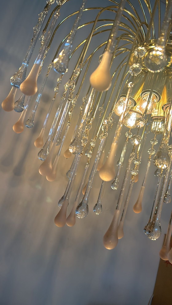 Image 1 of 2 pcs vintage Italian Teatdrop chandeliers pendants pink