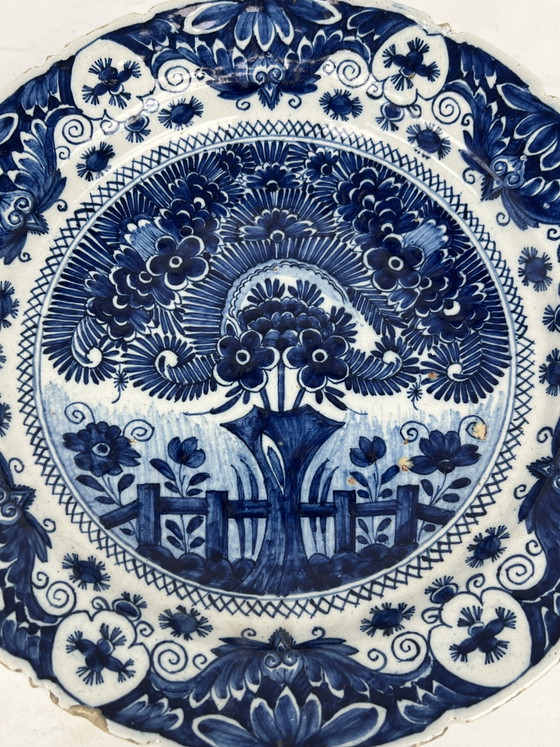 Image 1 of Antieke 18e eeuwse Delfts blauwe Theeboom schotel - De Porceleyne Klaauw