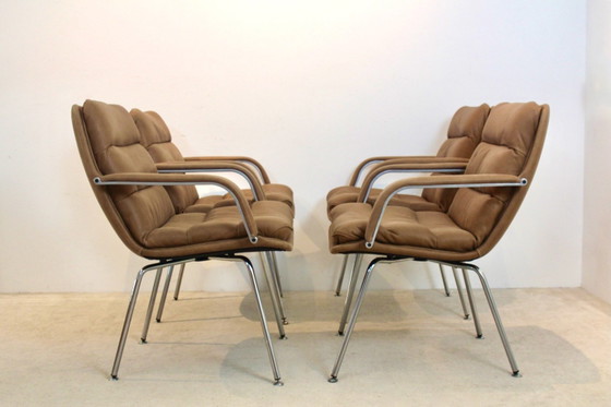 Ensemble de Fauteuils de Direction Artifort Channel par Geoffrey Harcourt, Aluminium, Cuir (photo 6 sur 12)