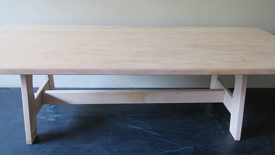 Image 1 of Large Brutalist Limed Oak Trestle Table 1940s