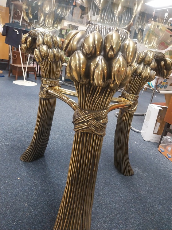 Image 1 of 1x Table à manger Willy Daro Hollywood Regency avec plateau en verre 120 cm années 1970