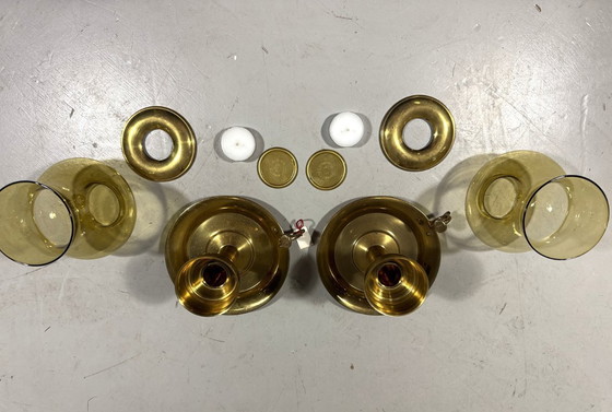 Image 1 of 2 x brass candlesticks by Peter Jensen Copenhagen Denmark 1960's