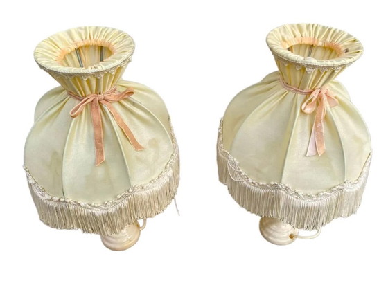 Image 1 of Two vintage alabaster bedside table lamps
