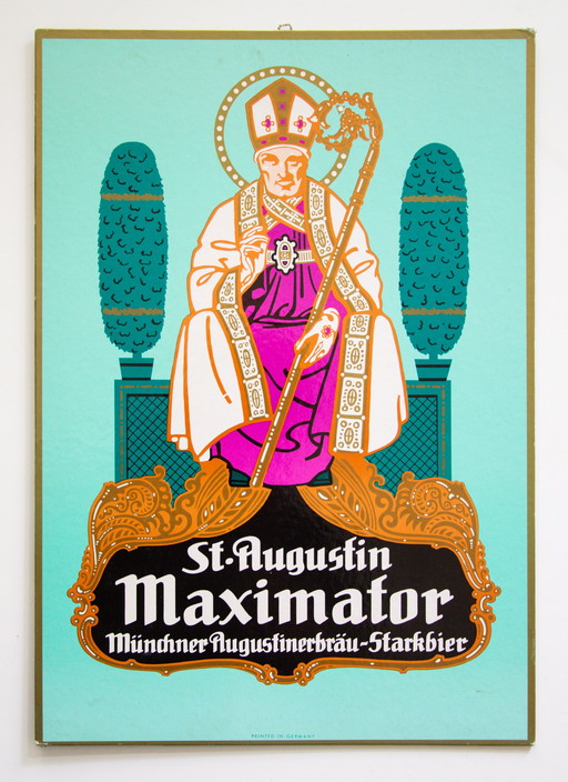 Original German beer sign / Maximator Starkbier Augustiner Bräu / 1970s / 34.5x49.5cm / 13.5x19.5in