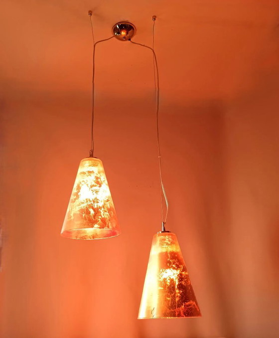 Image 1 of Ceiling Pendant Light (1 of 2), Mid Century Modern, Minimalist, Post Modern, Architectural Lighting, RUGGIU-Italy, Murano Gold G