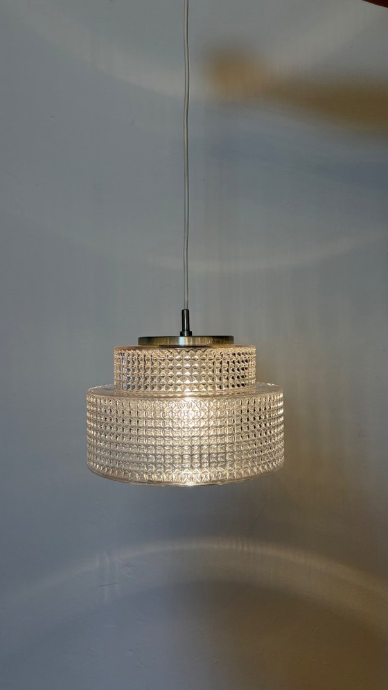 Vintage pendant lamp like Vitrika – 1960s – textured glass – Metal (photo 3 of 9)