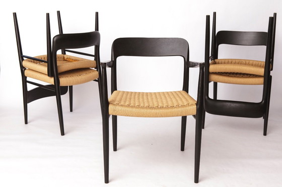 Image 1 of Poltrona Niels Otto Møller nera anni '60 - Sedia danese di metà secolo modello 56 - Restaurata con nuova seduta intrecciata