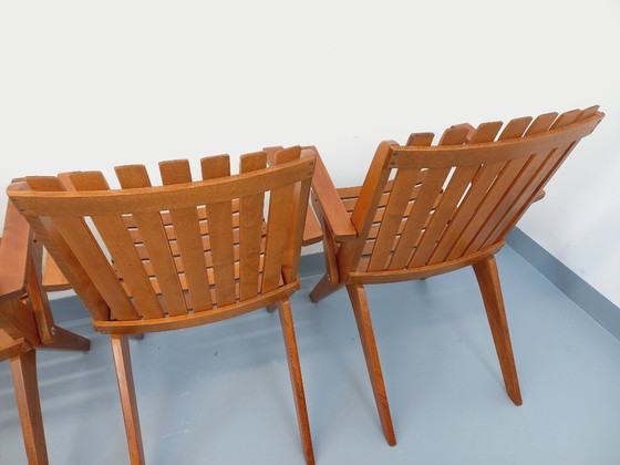 Image 1 of Set of 4 vintage beechwood garden armchairs from the 1960s