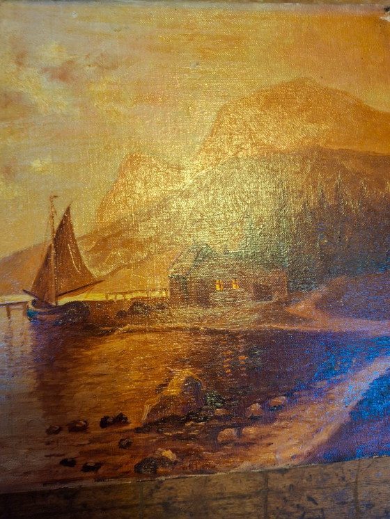 Image 1 of G. Van Iersel dipinto ad olio barca sull'acqua