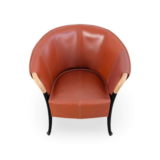 Giorgetti Progetti Chair Umberto Asnago Cognac Brown Leather, Armchairs, Wood, Red (photo 2 of 9)