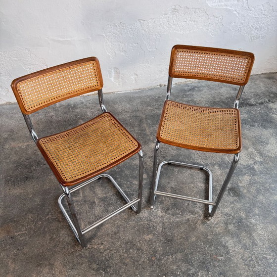 Image 1 of Paire de tabourets de bar cantilever de style « Cesca » de Marcel Breuer, 1980