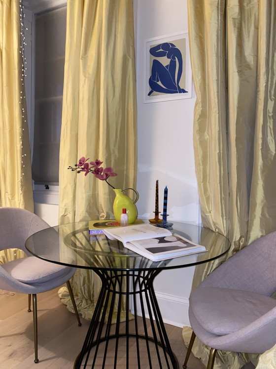Image 1 of West Elm - Hourglass dining table + 2 orb chairs