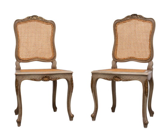 Pair of Gold and Green Painted Louis XV Style Cane Side Chairs – Dining chairs (photo 5 of 40)