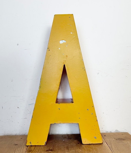 Large Vintage Yellow Iron Facade Letter A, 1960s
